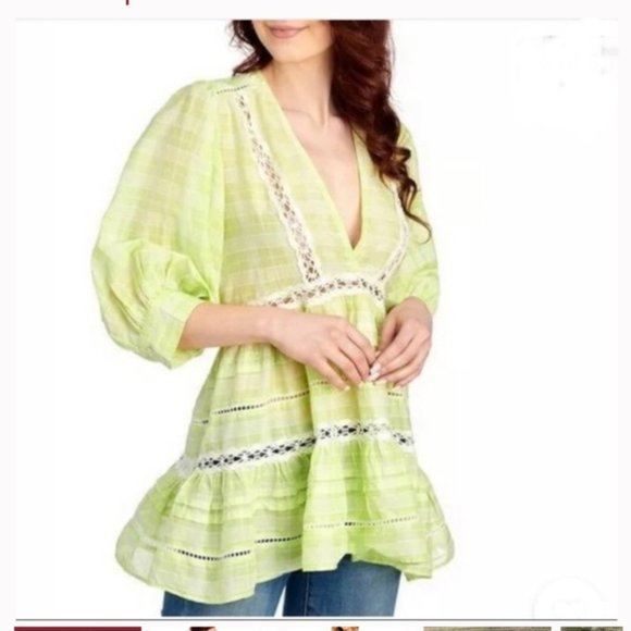 Free People Tops - Free People Time Out Cotton Tunic Lime Combo